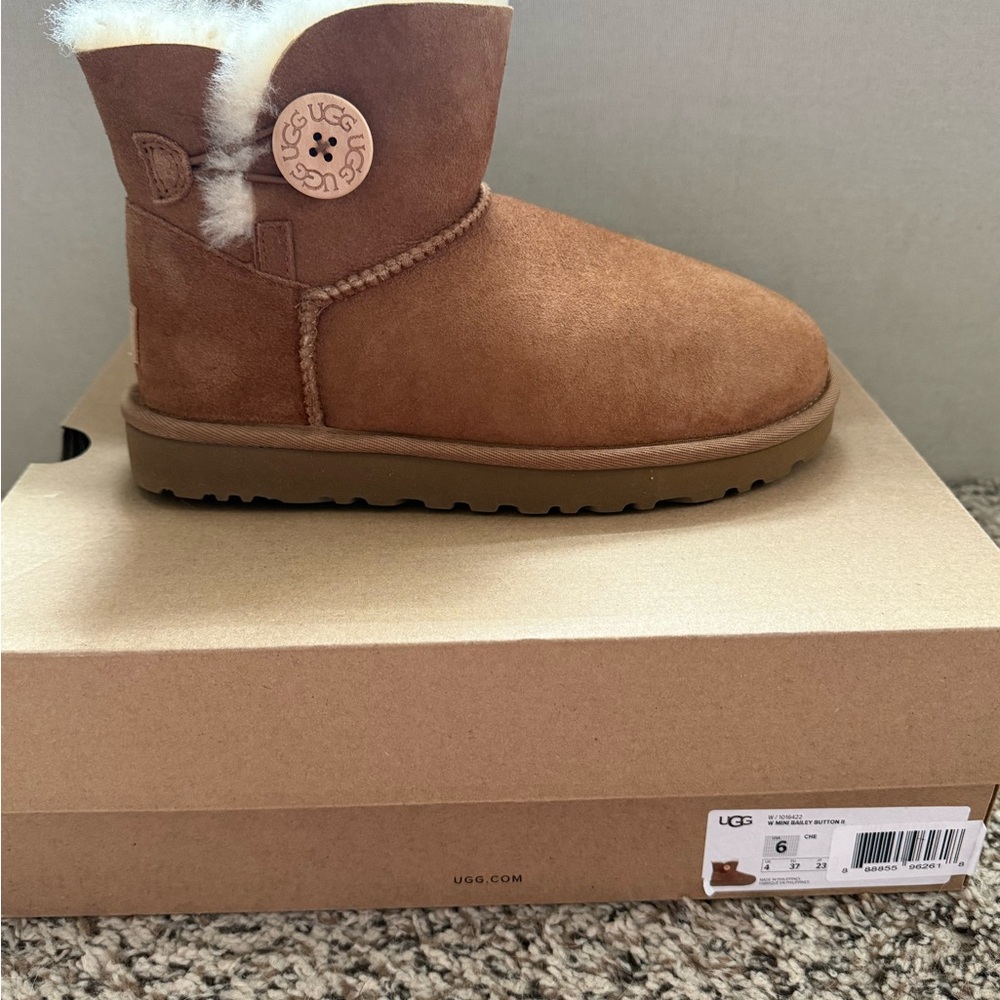 UGG Chestnut Suede Mini Bailey Button Boot NWT - image 1